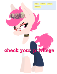 Size: 1057x1383 | Tagged: safe, artist:binkyt11, derpibooru exclusive, oc, oc only, check your privilege, clothes, floral head wreath, flower, glasses, social justice warrior, solo