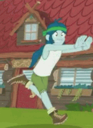 Size: 313x427 | Tagged: safe, edit, edited screencap, screencap, captain planet, equestria girls, g4, my little pony equestria girls: legend of everfree, animated, background human, boots, camp everfree outfits, clothes, gif, male, running, shorts, socks, solo