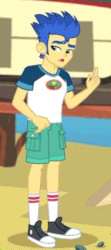 Size: 189x427 | Tagged: safe, edit, edited screencap, screencap, flash sentry, equestria girls, g4, my little pony equestria girls: legend of everfree, animated, camp everfree outfits, clothes, converse, gif, male, shoes, shorts, sneakers, socks, solo