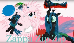 Size: 1280x741 | Tagged: safe, artist:mixermike622, queen chrysalis, oc, oc:fluffle puff, g4, avatar the last airbender, canon x oc, chrysalis plushie, female, lesbian, meme, plushie, ship:chrysipuff, shipping, static electricity