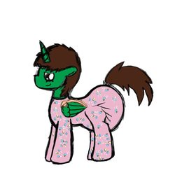 Size: 640x640 | Tagged: safe, artist:mewzy148, oc, oc only, oc:frost d. tart, alicorn, pony, alicorn oc, clothes, diaper, footed sleeper, non-baby in diaper, onesie, pajamas, poofy diaper, request, solo