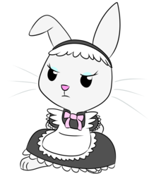 Size: 1280x1520 | Tagged: safe, artist:wafflecakes, angel bunny, g4, 30 minute art challenge, clothes, crossdressing, eyeshadow, maid, makeup, simple background, solo, unamused, white background