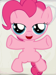 Size: 573x768 | Tagged: safe, artist:gmstav, pinkie pie, earth pony, pony, g4, animated, cute, diapinkes, female, filly, filly pinkie pie, foal, game, gif, joypony, looking at you, loop, moments before disaster, open mouth, perfect loop, smiling, solo, underhoof, younger
