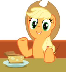 Size: 3900x4300 | Tagged: safe, artist:tomfraggle, applejack, earth pony, pony, g4, the saddle row review, absurd resolution, female, food, pie, pie slice, simple background, solo, table, transparent background, vector