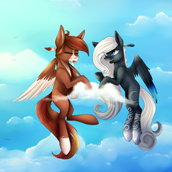 Size: 3000x3000 | Tagged: safe, artist:harmonyskish, oc, oc only, oc:corben, pegasus, pony, cloud, eyes closed, female, high res, mare, tongue out