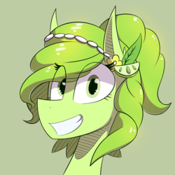 Size: 1000x1000 | Tagged: safe, artist:malphee, oc, oc only, oc:mojito swing, earth pony, pony, bust, female, mare, portrait, simple background, smiling, solo