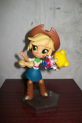 Size: 544x816 | Tagged: safe, applejack, equestria girls, g4, crossover, doll, equestria girls minis, eqventures of the minis, finger puppet, hand puppet, irl, photo, sailor moon (series), toy, tsukino usagi, ventriloquism
