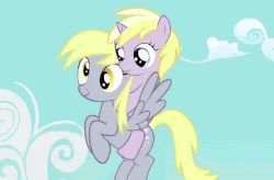 Size: 800x524 | Tagged: safe, artist:toucanldm, derpy hooves, dinky hooves, pegasus, pony, g4, animated, cute, derpabetes, dinkabetes, dinky riding derpy, epic derpy, equestria's best mother, female, flying, gif, headcanon, mare, mother and daughter, ponies riding ponies, riding, sonic meets my little pony, wrong eye color, youtube link