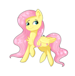 Size: 1024x1049 | Tagged: safe, artist:tiasophia12, fluttershy, g4, chest fluff, female, looking at you, looking sideways, raised hoof, simple background, smiling, solo, white background