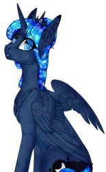 Size: 703x1137 | Tagged: safe, artist:jacksowo, artist:nightstarss, princess luna, g4, collaboration, female, open collaboration, s1 luna, simple background, sitting, solo, spread wings, transparent background