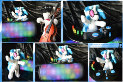 Size: 3872x2592 | Tagged: safe, artist:baraka1980, dj pon-3, octavia melody, vinyl scratch, pony, g4, bipedal, bow (instrument), cello, cello bow, high res, irl, musical instrument, photo, plushie, turntable