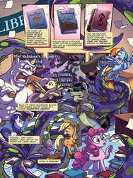 Size: 720x960 | Tagged: safe, artist:tony fleecs, idw, official comic, applejack, cyclops-clops, fluttershy, frankenstag's monster, pinkie pie, rainbow dash, rarity, shadow lock, spike, twilight sparkle, alicorn, cyclops, cyclops pony, dragon, earth pony, pegasus, pony, unicorn, from the shadows, g4, spoiler:comic, spoiler:comic52, body horror, book, book magic, comic, cthulhu, eldritch abomination, female, frankenstag, frankenstein's monster, hidden eyes, horse fighting, library, lovecraft, male, mane six, mare, monster, preview, stallion, tentacles, the odyssey, twilight sparkle (alicorn)