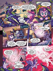 Size: 720x960 | Tagged: safe, artist:tony fleecs, idw, official comic, pinkie pie, rainbow dash, shadow lock, twilight sparkle, alicorn, earth pony, pegasus, pony, unicorn, from the shadows, g4, spoiler:comic, spoiler:comic52, book, comic, eldritch abomination, female, library, lovecraft, magic, male, mare, preview, speech bubble, stallion, tentacles, twilight sparkle (alicorn), unnamed character, unnamed pony