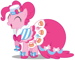 Size: 3771x3000 | Tagged: safe, artist:brony-works, pinkie pie, earth pony, pony, g4, the best night ever, clothes, dress, eyes closed, female, gala dress, happy, high res, raised hoof, simple background, smiling, solo, transparent background, vector