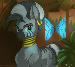 Size: 1280x1143 | Tagged: safe, artist:vell221, zecora, butterfly, zebra, g4, everfree forest, female, forest, plant, solo