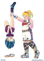 Size: 3640x5014 | Tagged: safe, artist:minusclass, indigo zap, equestria girls, g4, absurd resolution, clothes, covering, crossover, ear piercing, earring, embarrassed, embarrassed underwear exposure, goggles, hanging, hanging upside down, hung upside down, jewelry, legs, nail polish, overwatch, panties, piercing, pleated skirt, shoes, simple background, skirt, skirt lift, skirt pull, socks, thighs, transparent background, underwear, upside down, upskirt, upskirt denied, white underwear, zarya