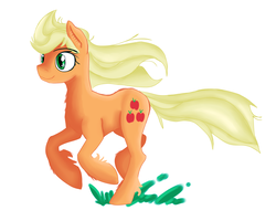 Size: 2500x2000 | Tagged: safe, artist:jbond, color edit, edit, applejack, earth pony, pony, g4, colored, female, high res, mare, painting, running, simple background, solo, unshorn fetlocks, white background