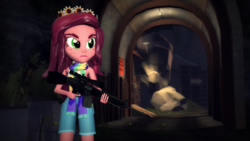 Size: 1920x1080 | Tagged: safe, artist:razethebeast, gloriosa daisy, equestria girls, g4, my little pony equestria girls: legend of everfree, 3d, clothes, female, gun, serious, serious face, solo, source filmmaker, weapon