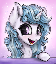 Size: 2677x3024 | Tagged: safe, artist:gaelledragons, oc, oc only, oc:melodia, pony, unicorn, commission, cute, female, high res, looking at you, mare, open mouth, smiling, solo