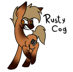 Size: 1426x1414 | Tagged: safe, artist:nekro-led, oc, oc only, oc:rusty cog, earth pony, pony, cutie mark, no catchlights, no pupils, raised hoof, simple background, smiling, solo, white background