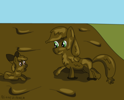 Size: 2524x2028 | Tagged: safe, artist:amateur-draw, apple bloom, applejack, earth pony, pony, g4, 1000 hours in ms paint, bad anatomy, high res, ms paint, mud, muddy