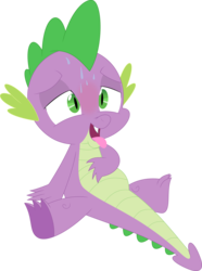 Size: 2665x3585 | Tagged: safe, artist:porygon2z, spike, dragon, g4, ahegao, blushing, hand on stomach, high res, lidded eyes, male, open mouth, simple background, smiling, solo, sweat, tongue out, transparent background, vector