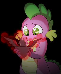 Size: 584x704 | Tagged: safe, artist:mickeymonster, spike, dragon, alicorn amulet, black background, glowing, magic, male, simple background, solo, temptation