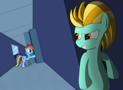 Size: 2250x1636 | Tagged: safe, artist:ravio-li, lightning dust, rainbow dash, pegasus, pony, g4, duo, grin, lockers, smiling