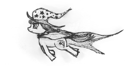 Size: 1625x867 | Tagged: safe, artist:plotcore, trixie, pony, unicorn, g4, female, flying, mare, monochrome, solo