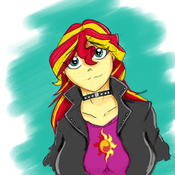 Size: 2835x2835 | Tagged: safe, artist:g-master-artist, sunset shimmer, equestria girls, g4, collar, female, high res, looking at you, sketchy, solo