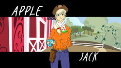 Size: 1280x721 | Tagged: safe, artist:g-master-artist, applejack, human, g4, clothes, female, gloves, humanized, jacket, jeans, mug, pants, scarf, solo