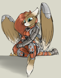 Size: 1011x1284 | Tagged: safe, artist:sinrar, oc, oc only, oc:wild spice, anthro, fallout equestria, anthro oc, armor, enclave, enclave armor, power armor, solo