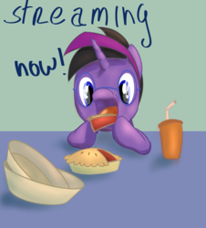 Size: 3801x4196 | Tagged: safe, artist:stratodraw, oc, oc only, cup, food, glasses, high res, pie, pie plate, solo, streaming