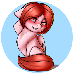 Size: 2400x2400 | Tagged: safe, artist:captainpudgemuffin, oc, oc only, oc:weathervane, pegasus, pony, bedroom eyes, blushing, commission, cute, female, fluffy, hair over one eye, high res, lidded eyes, mare, ocbetes, smiling, solo