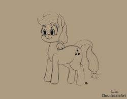 Size: 1024x804 | Tagged: safe, artist:cloudsdaleart, applejack, g4, chest fluff, female, long tail, solo