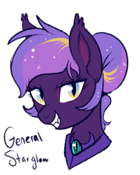 Size: 382x474 | Tagged: safe, artist:lulubell, oc, oc only, oc:general starglow, bat pony, pony, bust, grin, smiling, solo, story included