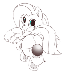 Size: 1280x1459 | Tagged: safe, artist:pabbley, fluttershy, pony, g4, buckball, butt, cute, dock, featureless crotch, female, flutterbutt, looking at you, looking back, monochrome, partial color, plot, shyabetes, simple background, solo, spread wings, turned head, underhoof, white background