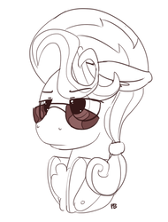 Size: 1280x1680 | Tagged: safe, artist:pabbley, hoity toity, pony, g4, bust, floppy ears, male, monochrome, portrait, simple background, solo, sunglasses, white background