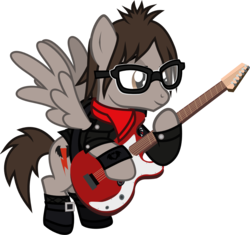 Size: 1044x982 | Tagged: safe, artist:lightningbolt, derpibooru exclusive, part of a set, pegasus, pony, g4, .svg available, armband, bass guitar, buckle, clandestine industries, clothes, emo, flying, glasses, guitar, guitar pick, guitar strap, hood, hoof hold, jacket, male, mikey way, musical instrument, my chemical romance, ponified, scarf, shoes, show accurate, simple background, smiling, socks, solo, spread wings, stallion, svg, three cheers for sweet revenge, transparent background, vector, wings, wristband
