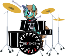 Size: 1939x1665 | Tagged: safe, artist:lightningbolt, derpibooru exclusive, part of a set, pony, unicorn, g4, .svg available, angry, annoyed, armband, bench, bob bryar, clothes, drums, drumsticks, ear piercing, emo, facial hair, gauges, glowing horn, horn, horn piercing, lip piercing, magic, male, musical instrument, my chemical romance, necktie, piercing, ponified, shirt, show accurate, simple background, sitting, stallion, suit, svg, three cheers for sweet revenge, transparent background, vector