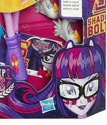 Size: 210x245 | Tagged: safe, screencap, sci-twi, twilight sparkle, equestria girls, friendship games, g4, cursed, doll, evil grin, female, glasses, grin, hasbro logo, irl, lipstick, looking at you, photo, ponied up, pony ears, smiling, toy