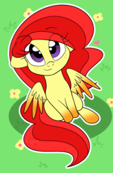 Size: 694x1057 | Tagged: safe, artist:dativyrose, oc, oc only, oc:sugar syrup, pegasus, pony, cute, female, flower, heart, looking at you, looking up, looking up at you, mare, smiling, solo