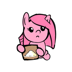 Size: 1500x1500 | Tagged: safe, artist:gab0o0, derpibooru exclusive, pinkie pie, earth pony, pony, g4, beggar, crossover, cute, cuteamena, female, pinkamena diane pie, sad, simple background, sitting, solo, the binding of isaac, white background