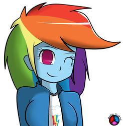 Size: 1024x1045 | Tagged: safe, artist:genericmlp, rainbow dash, equestria girls, g4, female, one eye closed, simple background, smiling, solo, white background, wink
