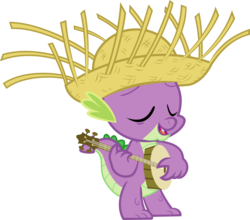 Size: 3413x3000 | Tagged: safe, artist:sollace, spike, dragon, g4, simple ways, .svg available, banjo, eyes closed, hat, high res, male, musical instrument, open mouth, playing instrument, show accurate, simple background, singing, solo, song, straw hat, transparent background, vector