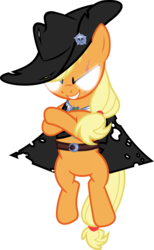 Size: 3691x6000 | Tagged: safe, artist:magister39, applejack, earth pony, pony, g4, absurd resolution, alternate universe, cape, clothes, crossed arms, evil grin, female, glowing eyes, grin, hat, new lunar republic, nightmareverse, scar, simple background, smiling, solo, transparent background, vector, white eyes