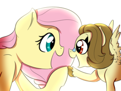 Size: 3000x2250 | Tagged: safe, artist:marukouhai, fluttershy, oc, oc:euli, pony, g4, female, filly, high res, mother and daughter, offspring, parent:bulk biceps, parent:fluttershy, parents:flutterbulk, simple background, white background