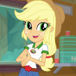 Size: 720x720 | Tagged: safe, screencap, applejack, equestria girls, g4, my little pony equestria girls: legend of everfree, cropped, female, solo