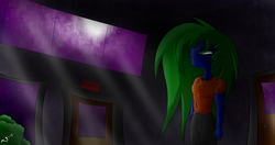 Size: 1900x1000 | Tagged: safe, artist:the4thhomunculus, oc, oc only, oc:sine, equestria girls, g4, clothes, equestria girls-ified, indoors, male, moonlight, pants, solo