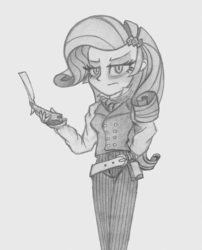 Size: 517x640 | Tagged: safe, artist:lockerobster, rarity, equestria girls, g4, clothes, cosplay, costume, female, monochrome, solo, sweeney todd